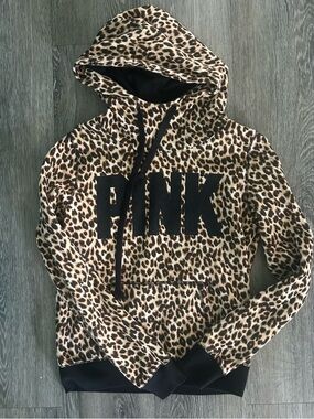 PINK Victoria's Secret Leopard Print Hoodie with Black Logo